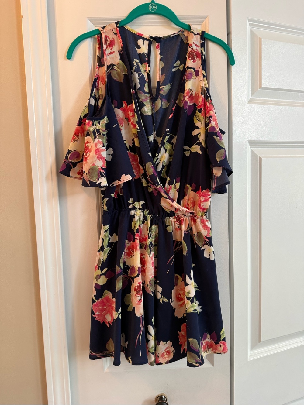 Floral Navy Cold-Shoulder Wrap Jumper